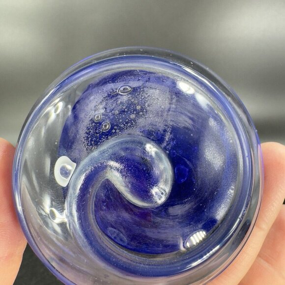 Hand Blown Studio Glass Paperweight Figurine Cobalt Blue Swirl Clear Edges VTG - Picture 6 of 16